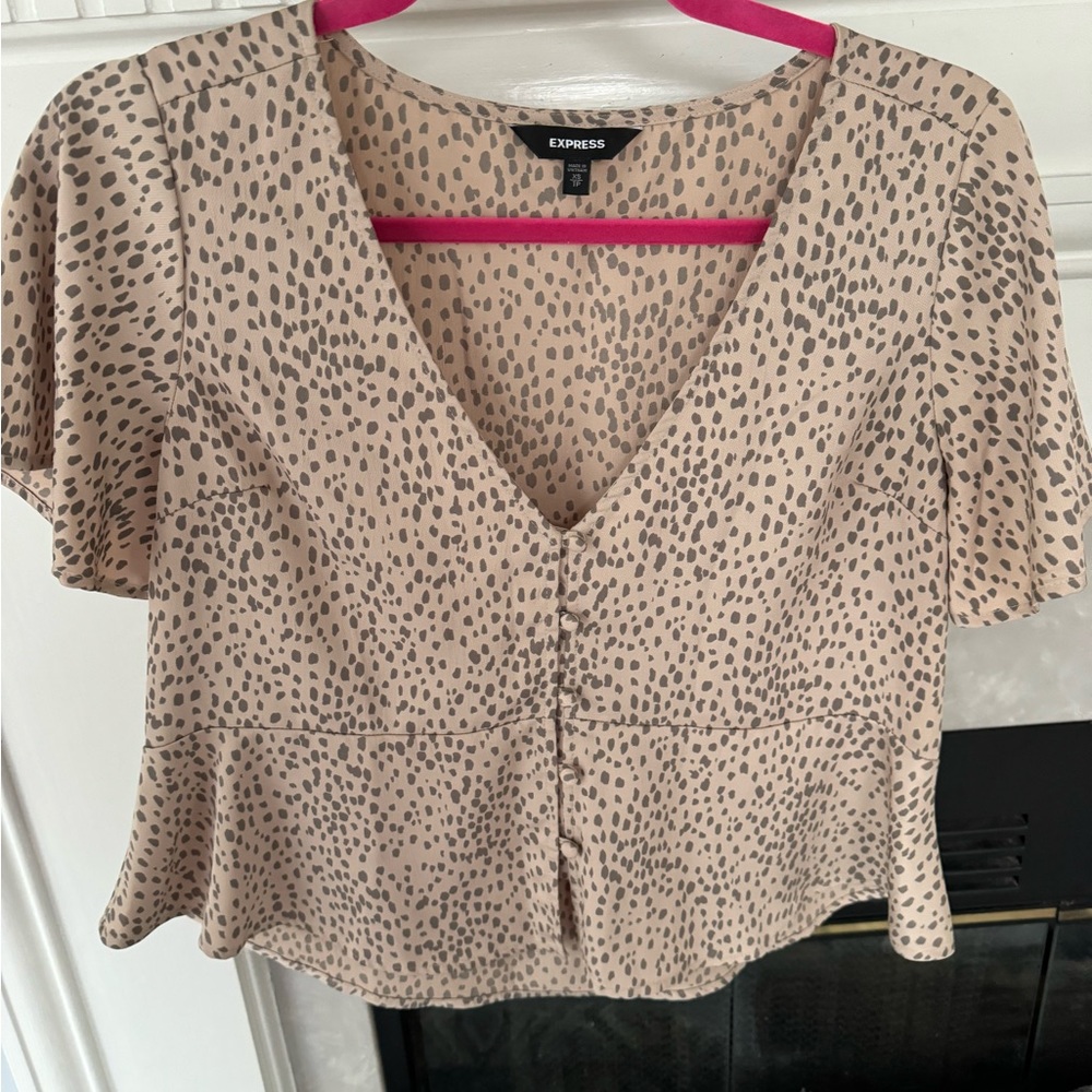 Express Leopard Print Short Sleeve Blouse